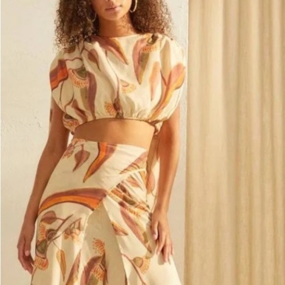 NWT Andrea Iyamah Halima Crop Top Resort Wear Cover Up Eucalyptus Leaves Sz L - Picture 15 of 15